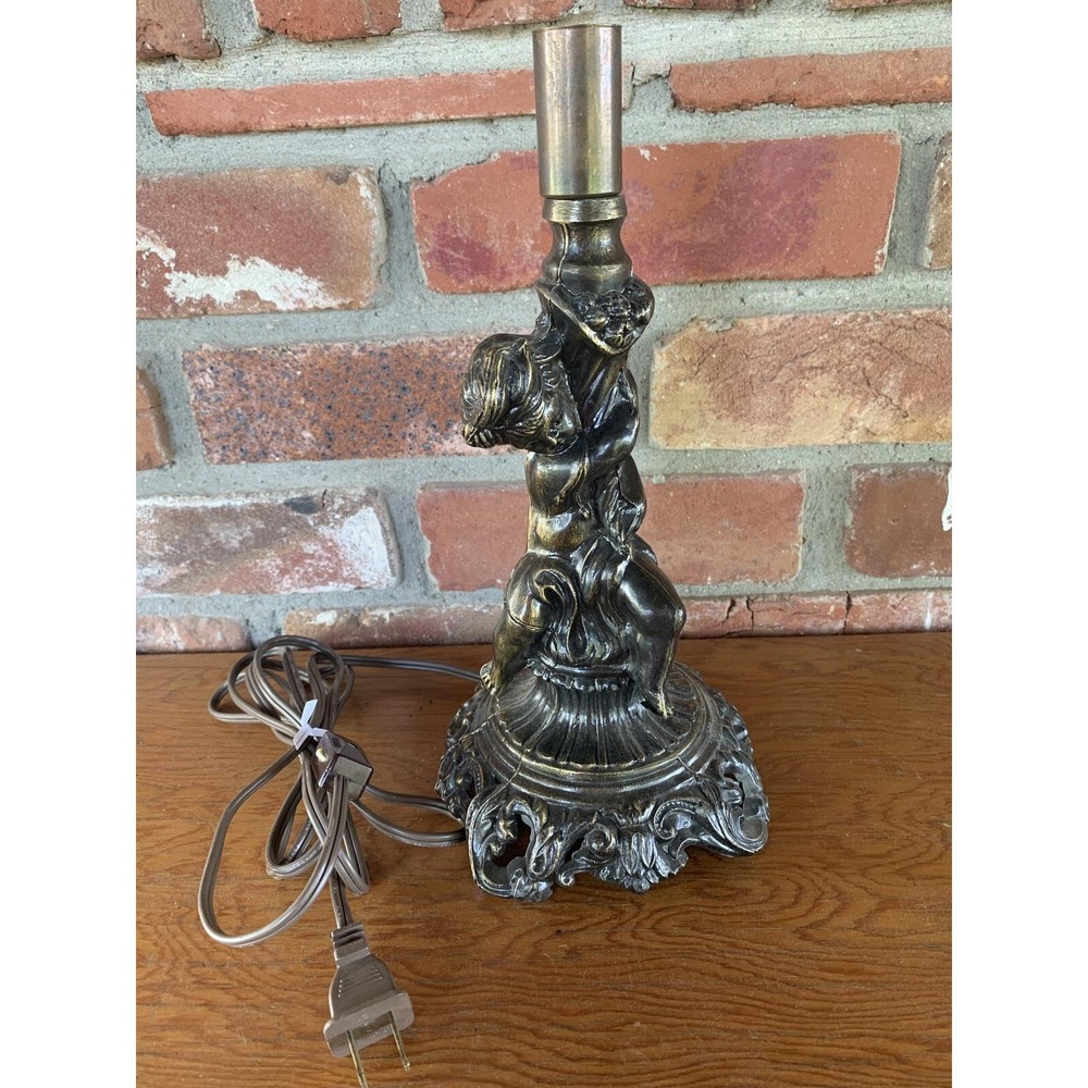 L&L WMC Cherub Table Lamp Vtg 1960's #8551 Brass Cast Metal Inline Cord Switch